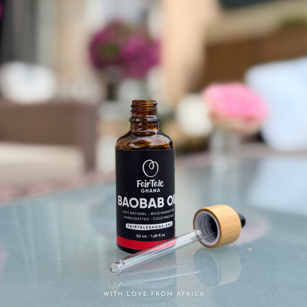 FairTale GHANA Baobab oil bottle, 50 ml size, product photo.