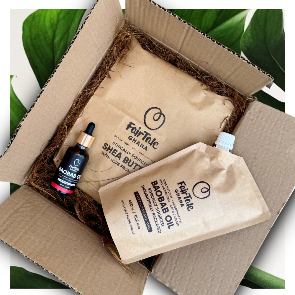 FairTale GHANA bulk Shea butter 4.5 kg and Baobab oil 450 ml set, product photo.