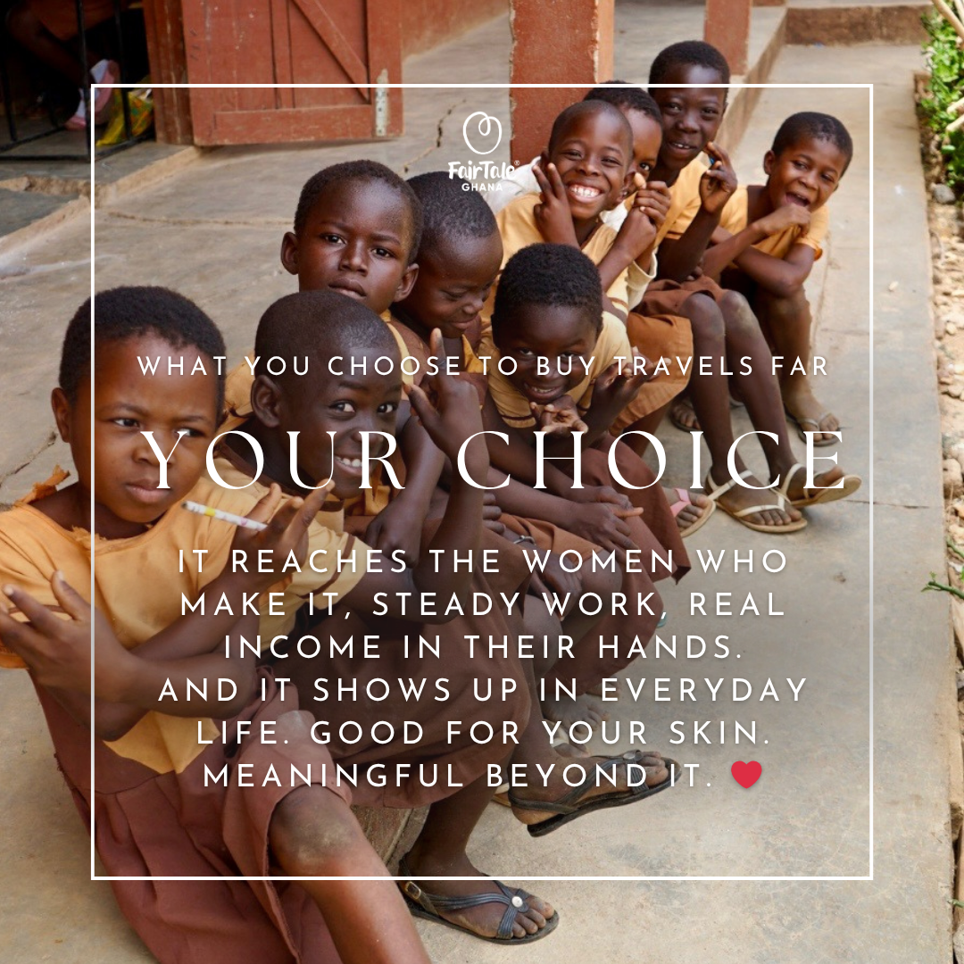 Graphic describing FairTale GHANA's ethically sourced raw Shea butter.