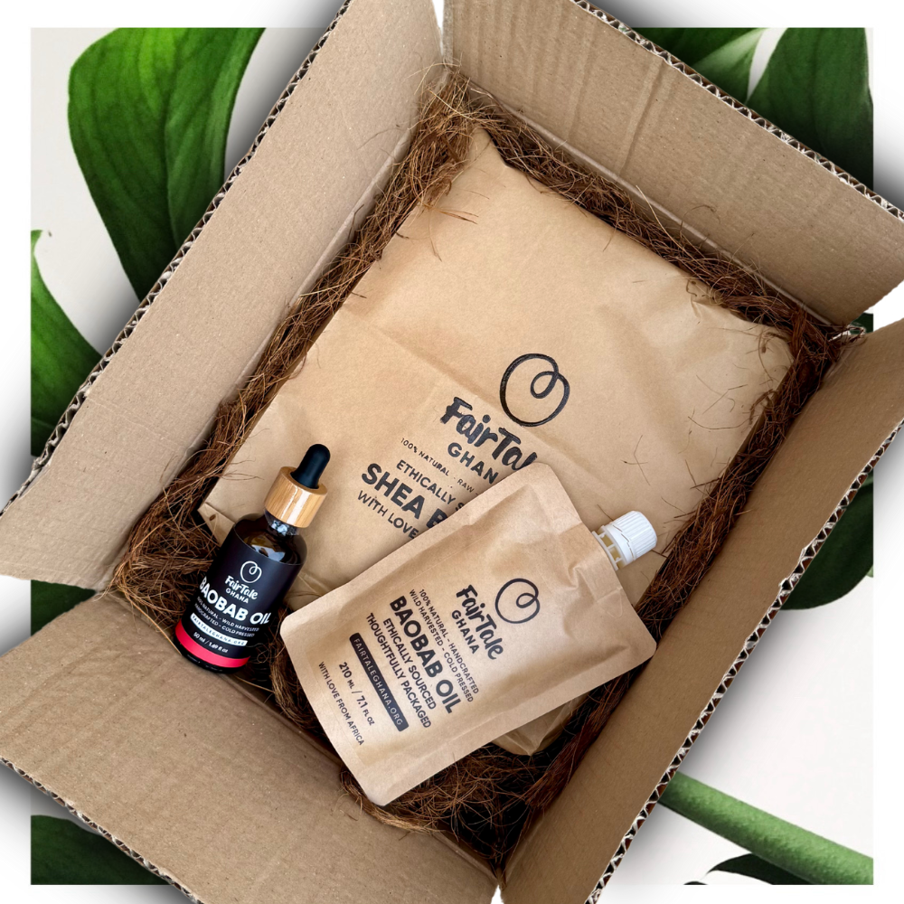 FairTale GHANA wholesale Shea butter 4.5 kg and Baobab oil 210 ml set, product photo.