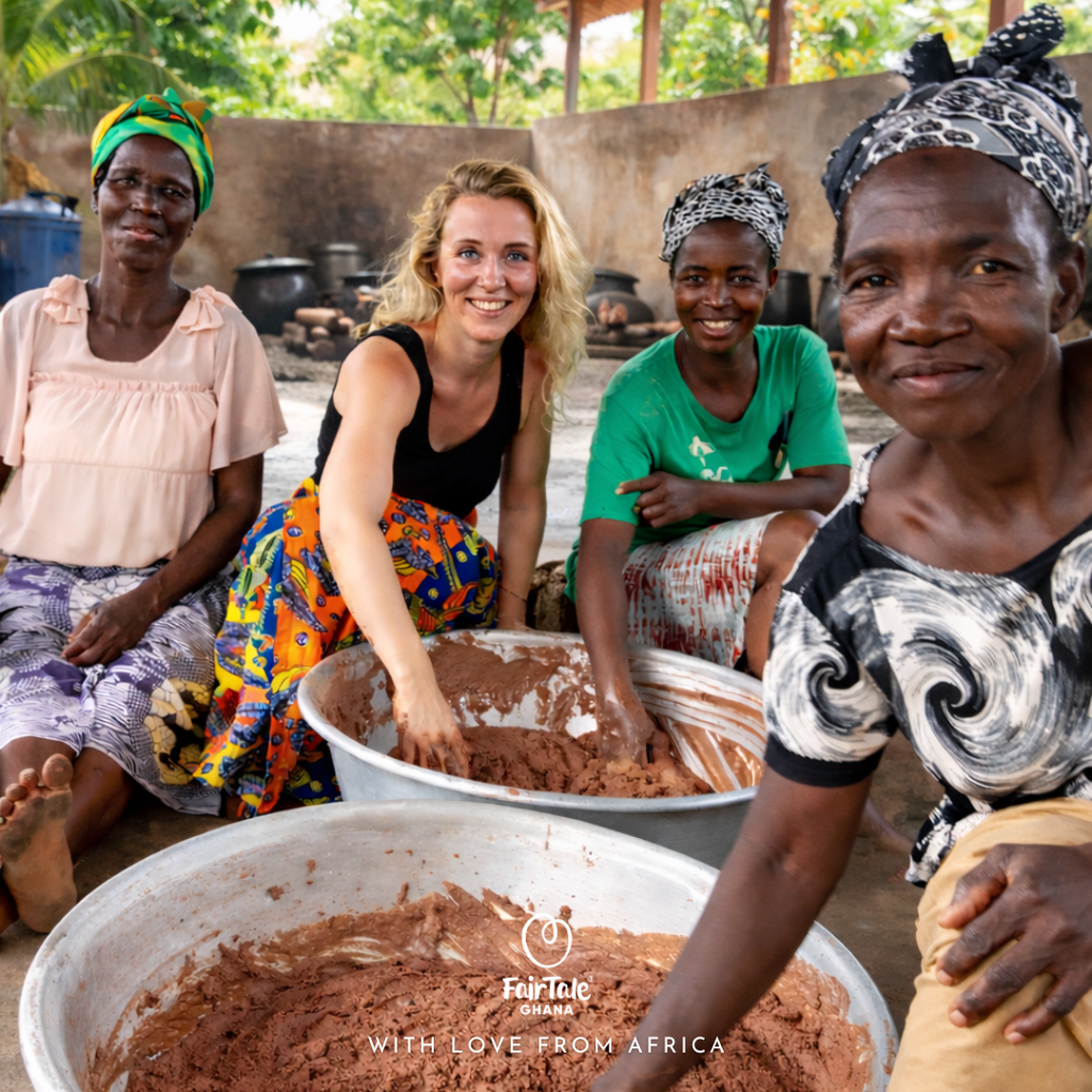 Graphic describing FairTale GHANA's handcrafted raw Shea butter process.