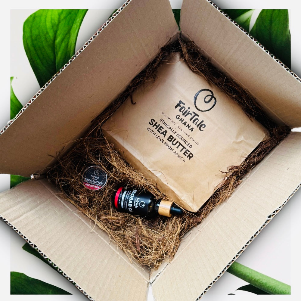 FairTale GHANA Shea butter 2.25 kg and Baobab oil 50 ml set, product photo.