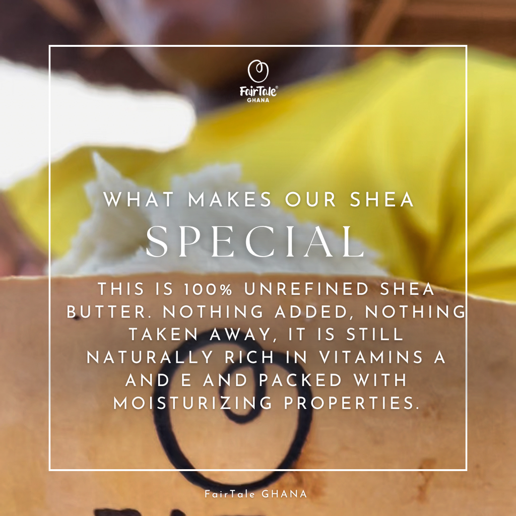 Graphic highlighting a special feature of FairTale GHANA raw Shea butter.