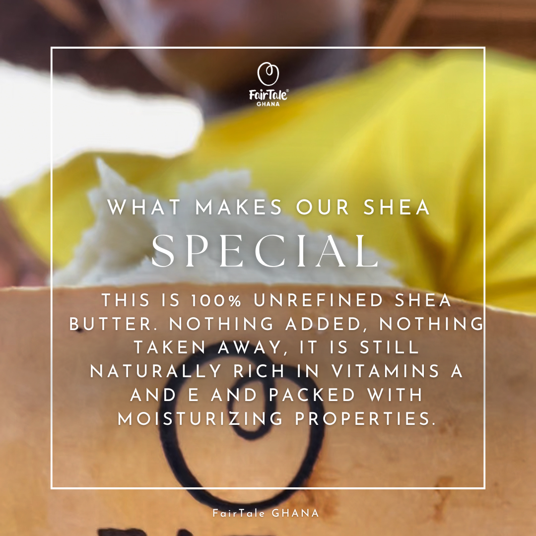 Graphic highlighting a special feature of FairTale GHANA raw Shea butter.