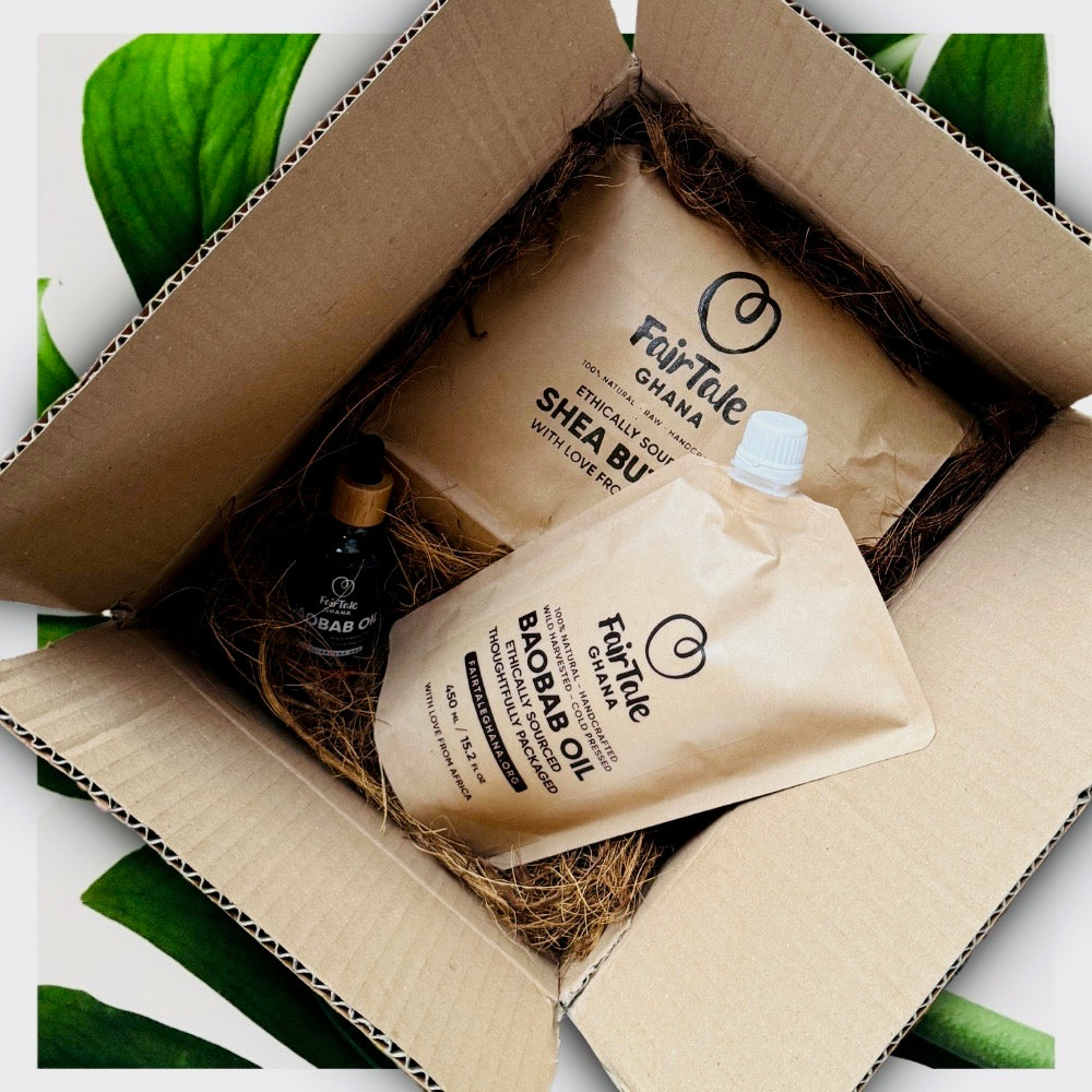 FairTale GHANA Shea butter 2.25 kg and Baobab oil 450 ml set, product photo.