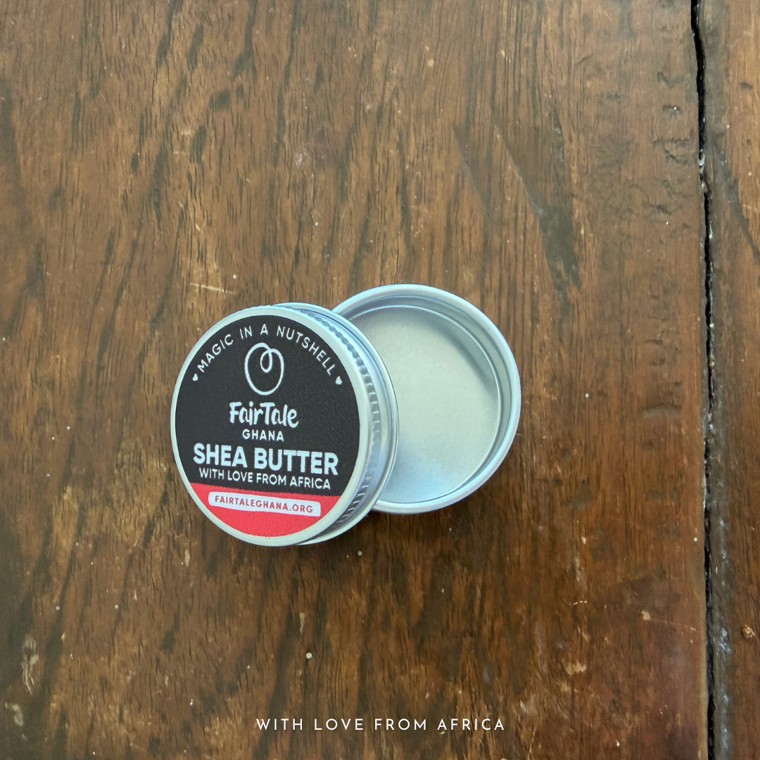 Blog graphic about FairTale GHANA's empty metal tin, 10 ml size.
