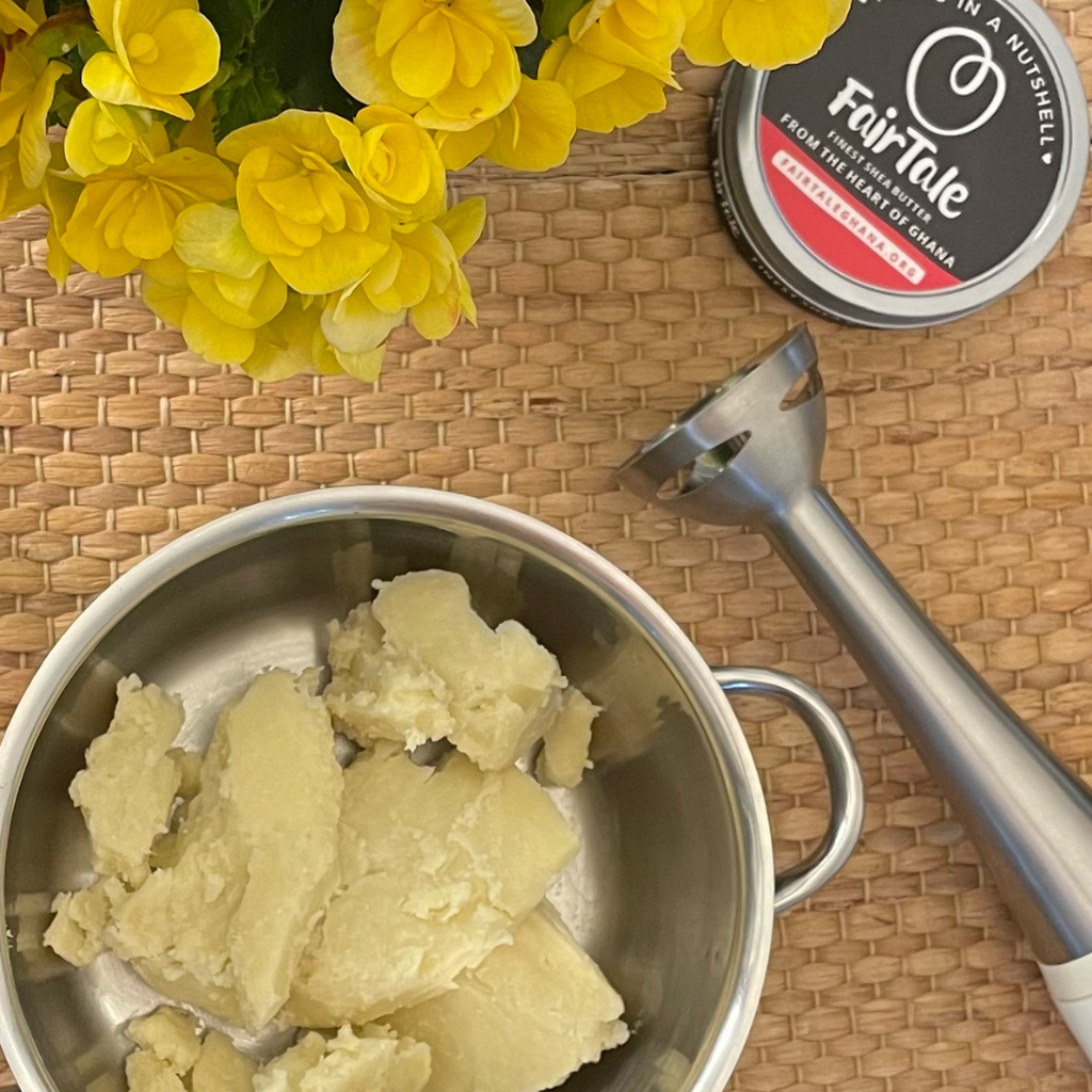 Graphic showing how to store whipped FairTale GHANA Shea butter.