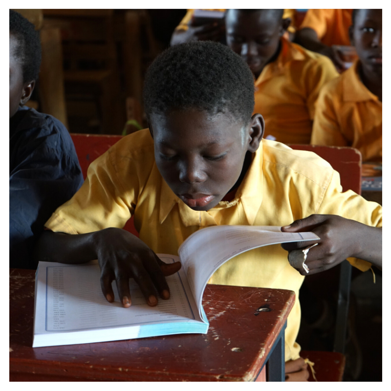 Graphic related to FairTale GHANA's classroom textbook charity add-on.